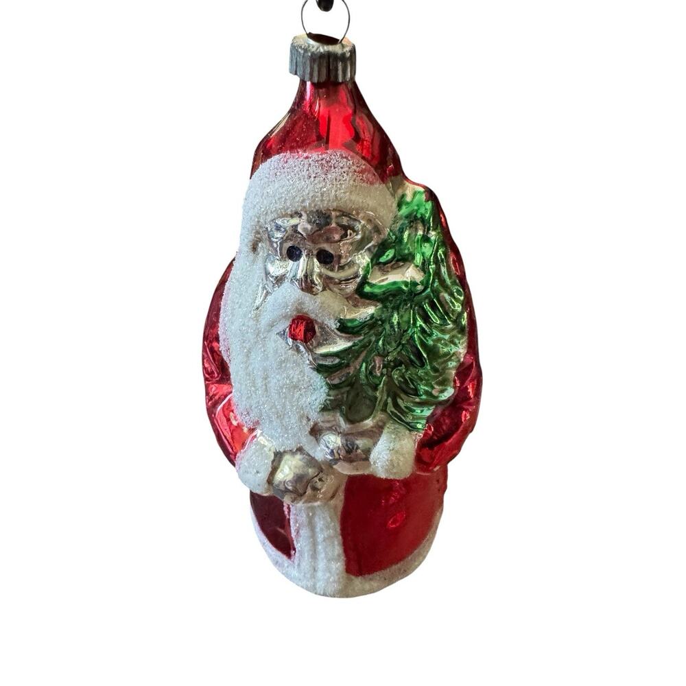 Vintage Germany Mercury Glass Santa Christmas Holiday Ornament Mica Beard Tree